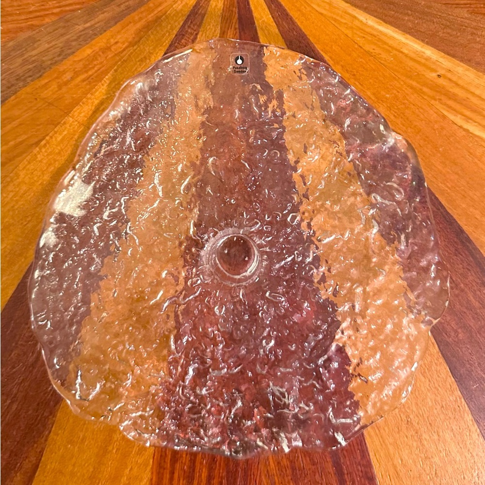 Vintage Pukeberg Art Glass Candle Holder Mid-Century Modern Sweden Ice Sculpture